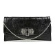 Clutch - Laser Cut Geometric Pattern Flap w/ Twist Lock Closure – Black – BG-100213B